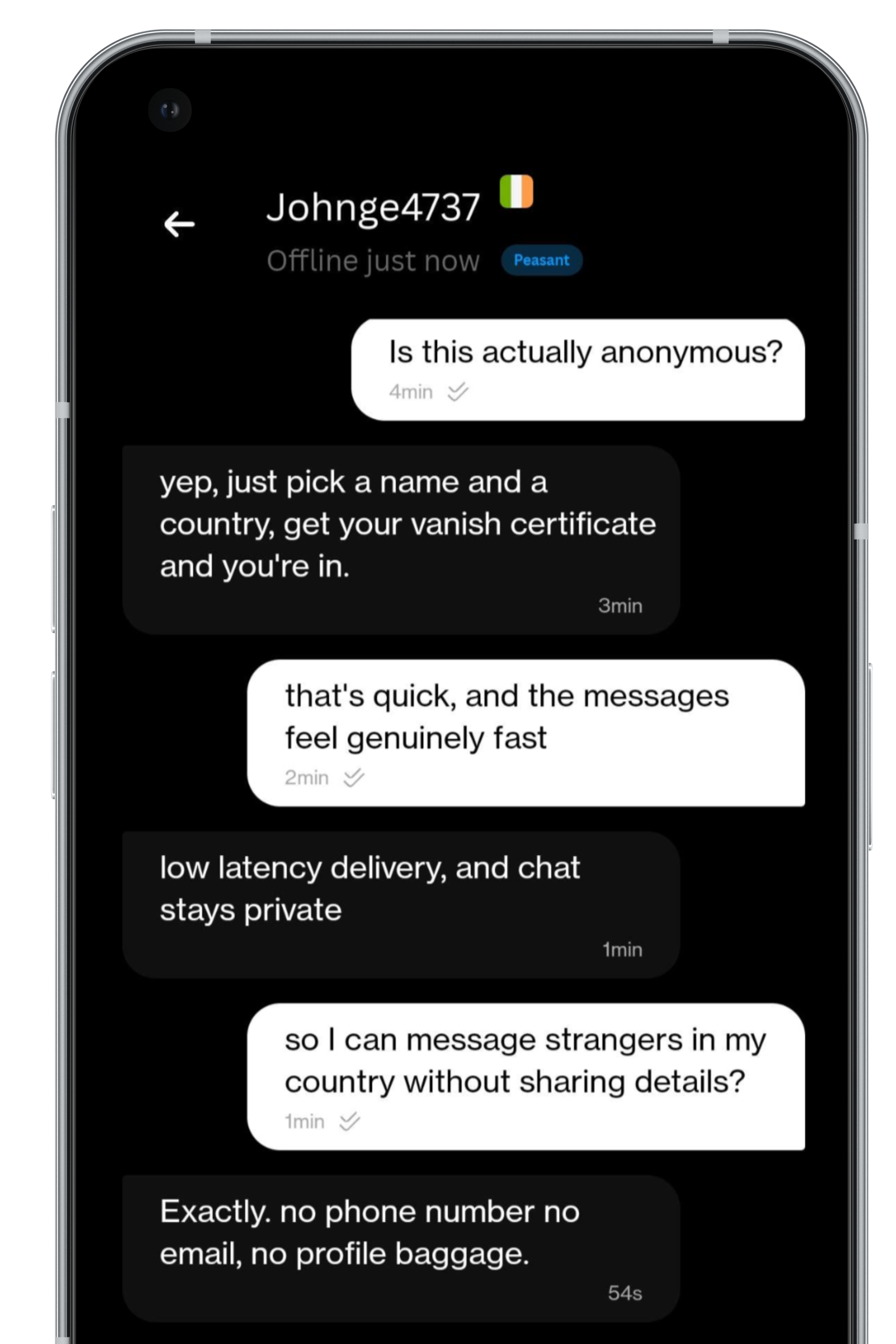Vanish private anonymous chat screen